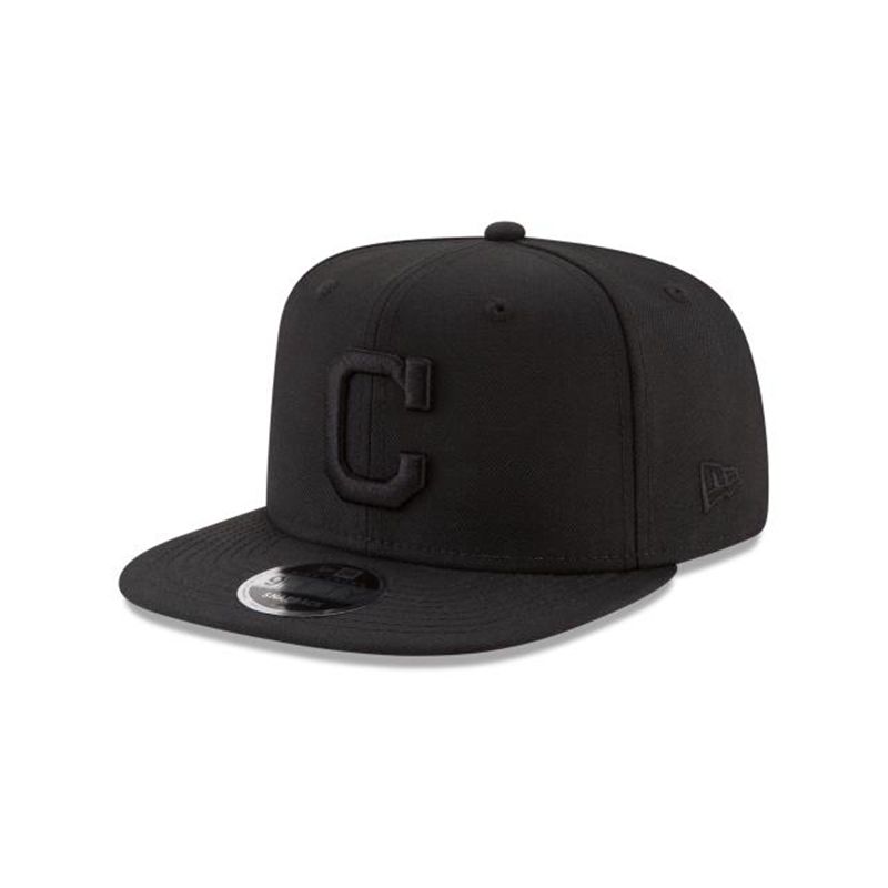 MLB Cleveland Indians Black On Black High Crown 9Fifty Snapback (FLR8965) - Black New Era Caps